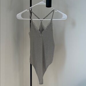Gray Lace Trim Bodysuit